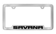 GMC Savana Chrome Plated Solid Brass Bottom Engraved License Plate Frame Holder with Black Imprint