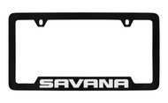 GMC Savana Black Coated Zinc Bottom Engraved License Plate Frame Holder with Silver Imprint