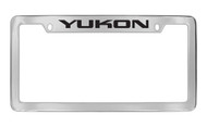 GMC Yukon Chrome Plated Solid Brass Top Engraved License Plate Frame Holder with Black Imprint