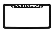GMC Yukon Black Coated Zinc Top Engraved License Plate Frame Holder with Silver Imprint