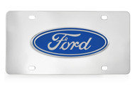 Ford Blue Standard Logo Chrome Plated Solid Brass Emblem Attached To a Stainless Steel Plate