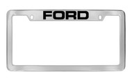 Ford with Dual Logos Top Engraved Chrome Plated Solid Brass License Plate Frame Holder with Black Imprint