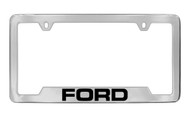 Ford with Dual Logos Bottom Engraved Chrome Plated Solid Brass License Plate Frame Holder with Black Imprint