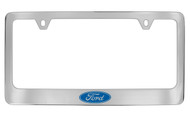 Ford Single Logo Chrome Plated Solid Brass License Plate Frame Holder with Black Imprint