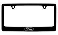 Ford Single Logo Black Coated Zinc License Plate Frame Holder with Silver Imprint