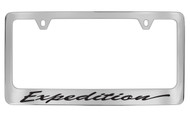 Ford Expedition Script Chrome Plated Solid Brass License Plate Frame Holder with Black Imprint