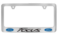 Ford Focus with Dual Logos Chrome Plated Solid Brass License Plate Frame Holder with Black Imprint