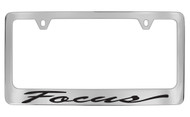 Ford Focus Script Chrome Plated Solid Brass License Plate Frame Holder with Black Imprint