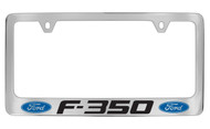 Ford F-350 with Dual Logos Chrome Plated Solid Brass License Plate Frame Holder with Black Imprint