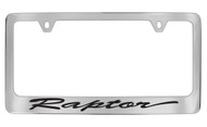 Ford Raptor Script Chrome Plated Solid Brass License Plate Frame Holder with Black Imprint