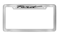 Ford Script Top Engraved Chrome Plated Solid Brass License Plate Frame Holder with Black Imprint