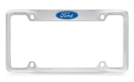 Ford Single Logo Top Engraved Chrome Plated Metal License Plate Frame Holder with Black Imprint