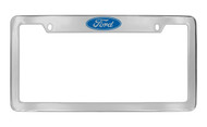 Ford Single Logo Top Engraved Chrome Plated Solid Brass License Plate Frame Holder with Black Imprint