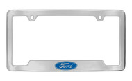 Ford Single Logo Bottom Engraved Chrome Plated Solid Brass License Plate Frame Holder with Black Imprint