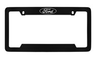 Ford Single Logo Top Engraved Black Coated Zinc License Plate Frame Holder with Silver Imprint