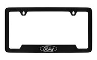 Ford Single Logo Bottom Engraved Black Coated Zinc License Plate Frame Holder with Silver Imprint