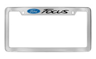 Ford Focus with Dual Logos Top Engraved Chrome Plated Solid Brass License Plate Frame Holder with Black Imprint