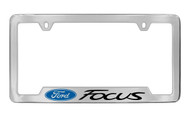 Ford Focus with Dual Logos Bottom Engraved Chrome Plated Solid Brass License Plate Frame Holder with Black Imprint