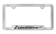 Ford Expedition Script Bottom Engraved Chrome Plated Solid Brass License Plate Frame Holder with Black Imprint