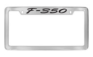 Ford F-350 Script Top Engraved Chrome Plated Solid Brass License Plate Frame Holder with Black Imprint