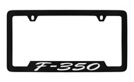 Ford F-350 Script Bottom Engraved Black Coated Zinc License Plate Frame Holder with Silver Imprint