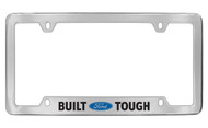 Ford Built Ford Tough with Logo Bottom Engraved Chrome Plated Solid Brass License Plate Frame Holder with Black Imprint