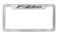Ford F-250 Script Top Engraved Chrome Plated Solid Brass License Plate Frame Holder with Black Imprint