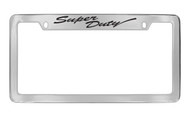 Ford Super Duty Script Top Engraved Chrome Plated Solid Brass License Plate Frame Holder with Black Imprint