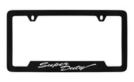 Ford Super Duty Script Bottom Engraved Black Coated Zinc License Plate Frame Holder with Silver Imprint