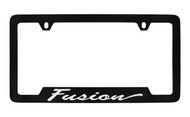 Ford Fusion Script Bottom Engraved Black Coated Zinc License Plate Frame Holder with Silver Imprint
