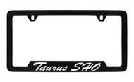 Ford Taurus Sho Script Bottom Engraved Black Coated Zinc License Plate Frame Holder with Silver Imprint
