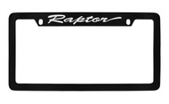 Ford Raptor Script Top Engraved Black Coated Zinc License Plate Frame Holder with Silver Imprint