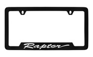 Ford Raptor Script Bottom Engraved Black Coated Zinc License Plate Frame Holder with Silver Imprint