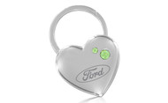 Ford Heart Shape with 2 Green Crystals In a Black Gift Box. 