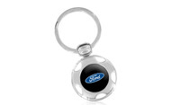 Ford Round Keychain with Logo Insert In a Black Gift Box