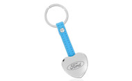 Ford Heart Shaped Keychain with Baby Blue Leather Strap In a Black Gift Box