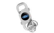 Ford Satin Chrome Dual Utility Clip Keychain with Dome Insert In a Black Gift Box