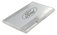 Stainless Steel  Business Card Case with Brushed Finish and Matte Nickel Color Center In Deluxe Box