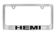 Dodge Hemi Block Letters and Two Logos License Plate Frame Tag Holder with Black Imprint