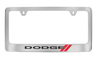 Dodge Logo Chrome Plated Solid Brass License Plate Frame Holder with Black Imprint