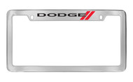 Dodge Logo Chrome Plated Solid Brass Top Engraved License Plate Frame Holder with Black Imprint