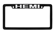 Dodge Hemi Black Coated Zinc Top Engraved License Plate Frame Holder with Silver Imprint
