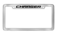 Dodge Charger Chrome Plated Solid Brass Top Engraved License Plate Frame Holder with Black Imprint