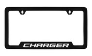 Dodge Charger Black Coated Zinc Bottom Engraved License Plate Frame Holder with Silver Imprint