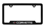 Chevy Corvette C4 Design Bottom Engraved Black Coated Zinc License Plate Frame Holder with Silver Imprint