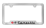 Chevy Corvette C1 Design Bottom Engraved Chrome Plated Solid Brass License Plate Frame Holder