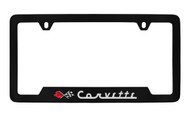 Chevy Corvette C1 Design Bottom Engraved Black Coated Zinc License Plate Frame Holder