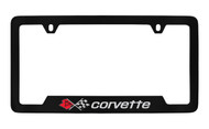 Chevy Corvette C3 Design Bottom Engraved Black Coated Zinc License Plate Frame Holder