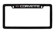 Chevy Corvette C4 Design Top Engraved Black Coated Zinc License Plate Frame Holder with Silver Imprint