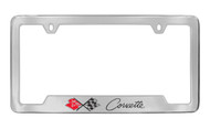Chevy Corvette C2 Design Bottom Engraved Chrome Plated Solid Brass License Plate Frame Holder
